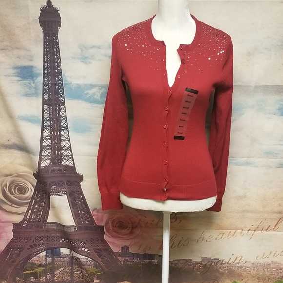 ⭐️ Central Park West NY Red sequin cardigan - Picture 1 of 5
